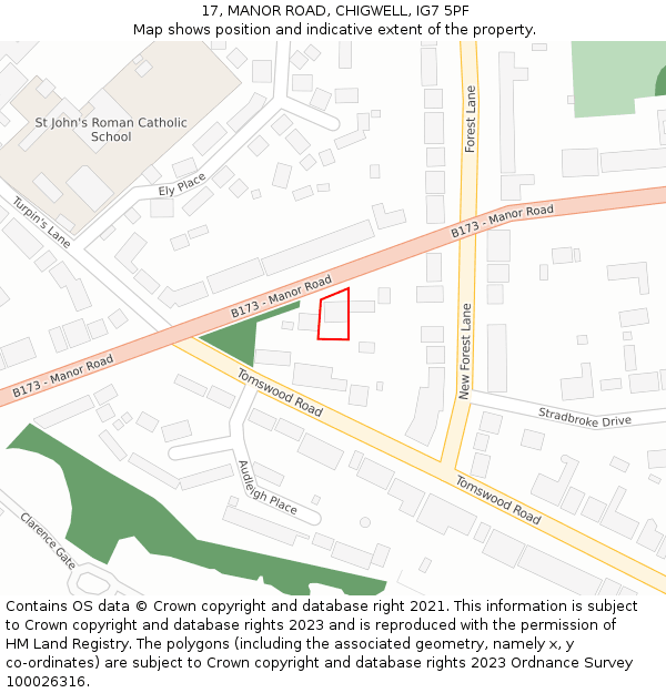 17, MANOR ROAD, CHIGWELL, IG7 5PF: Location map and indicative extent of plot