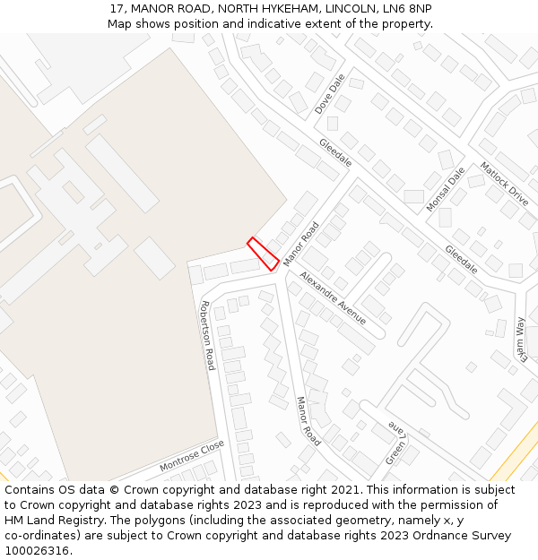 17, MANOR ROAD, NORTH HYKEHAM, LINCOLN, LN6 8NP: Location map and indicative extent of plot