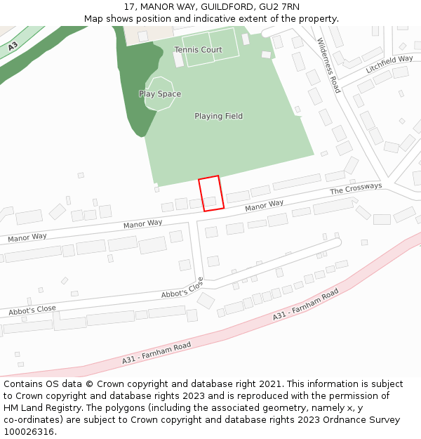 17, MANOR WAY, GUILDFORD, GU2 7RN: Location map and indicative extent of plot