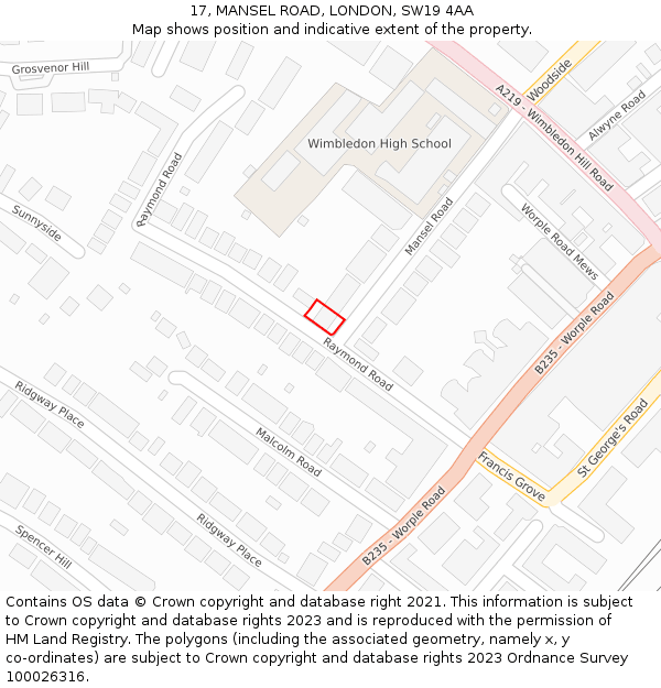 17, MANSEL ROAD, LONDON, SW19 4AA: Location map and indicative extent of plot