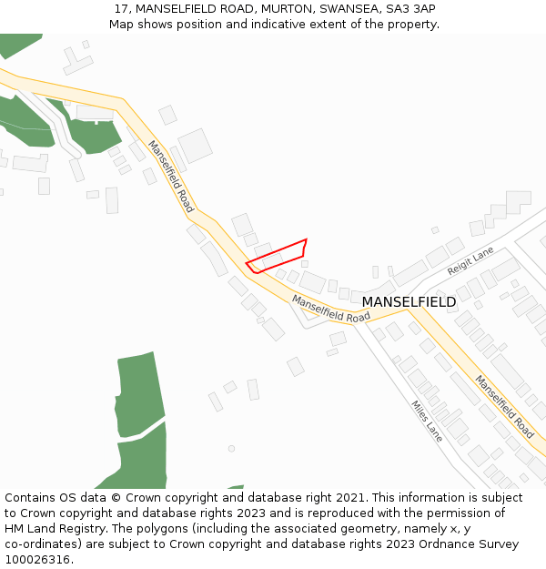 17, MANSELFIELD ROAD, MURTON, SWANSEA, SA3 3AP: Location map and indicative extent of plot