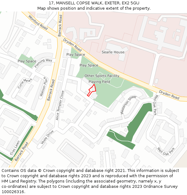 17, MANSELL COPSE WALK, EXETER, EX2 5GU: Location map and indicative extent of plot