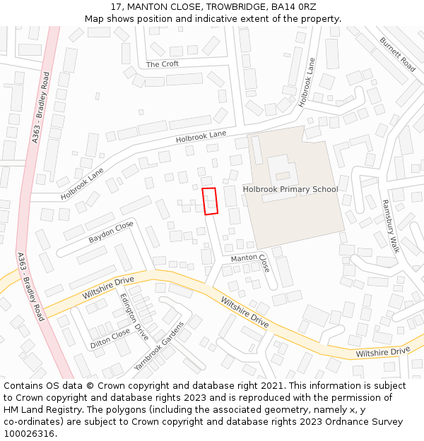 17, MANTON CLOSE, TROWBRIDGE, BA14 0RZ: Location map and indicative extent of plot