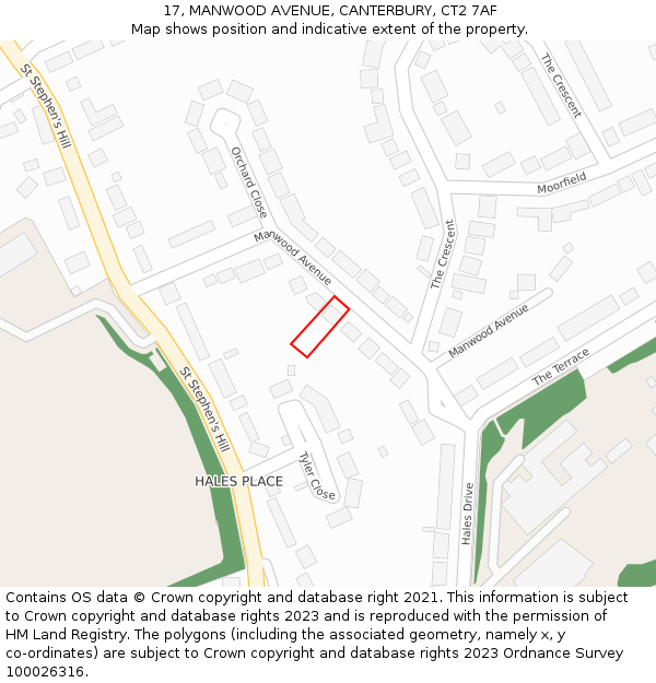 17, MANWOOD AVENUE, CANTERBURY, CT2 7AF: Location map and indicative extent of plot