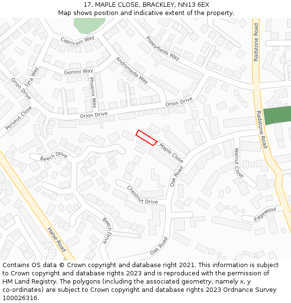 17, MAPLE CLOSE, BRACKLEY, NN13 6EX: Location map and indicative extent of plot