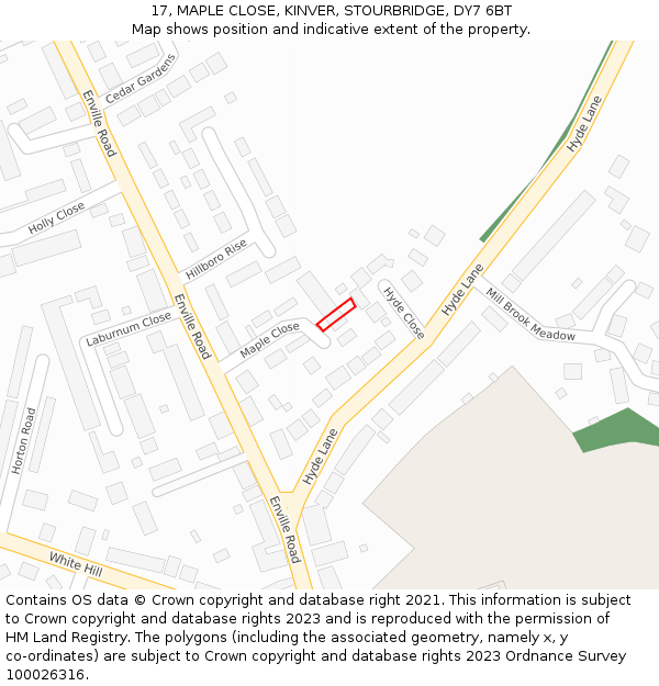 17, MAPLE CLOSE, KINVER, STOURBRIDGE, DY7 6BT: Location map and indicative extent of plot