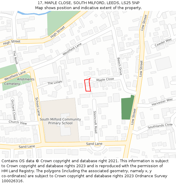 17, MAPLE CLOSE, SOUTH MILFORD, LEEDS, LS25 5NP: Location map and indicative extent of plot