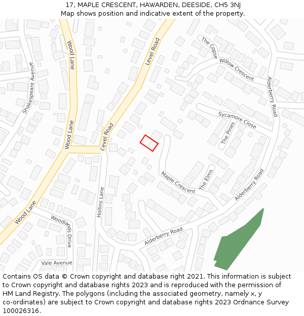 17, MAPLE CRESCENT, HAWARDEN, DEESIDE, CH5 3NJ: Location map and indicative extent of plot