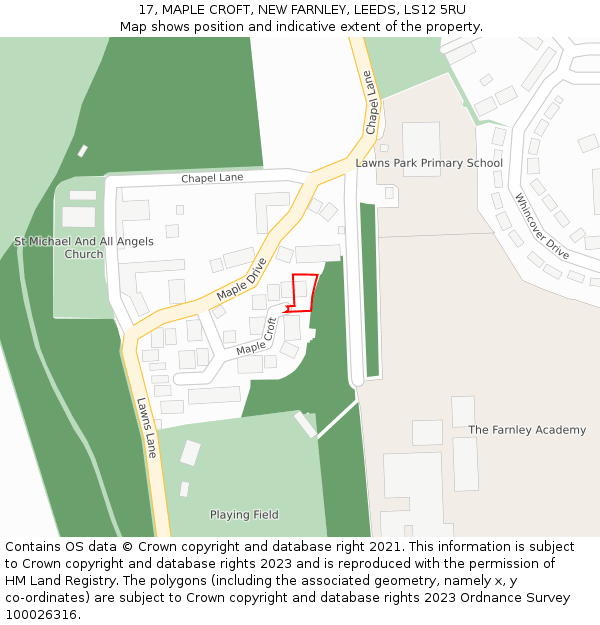 17, MAPLE CROFT, NEW FARNLEY, LEEDS, LS12 5RU: Location map and indicative extent of plot