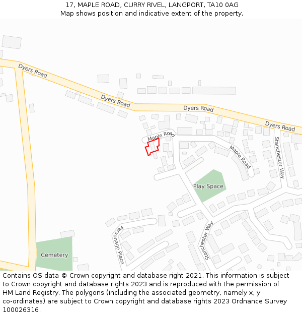 17, MAPLE ROAD, CURRY RIVEL, LANGPORT, TA10 0AG: Location map and indicative extent of plot