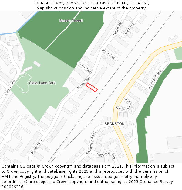 17, MAPLE WAY, BRANSTON, BURTON-ON-TRENT, DE14 3NQ: Location map and indicative extent of plot