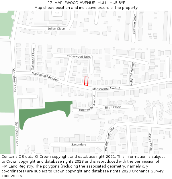 17, MAPLEWOOD AVENUE, HULL, HU5 5YE: Location map and indicative extent of plot