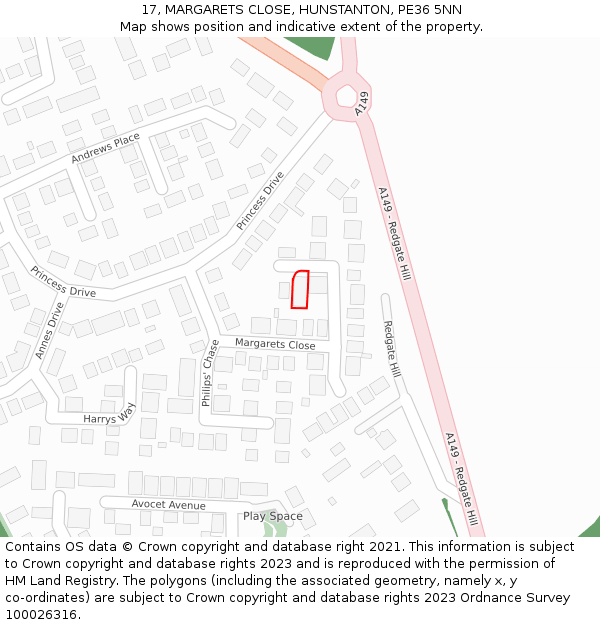 17, MARGARETS CLOSE, HUNSTANTON, PE36 5NN: Location map and indicative extent of plot