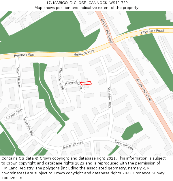 17, MARIGOLD CLOSE, CANNOCK, WS11 7FP: Location map and indicative extent of plot