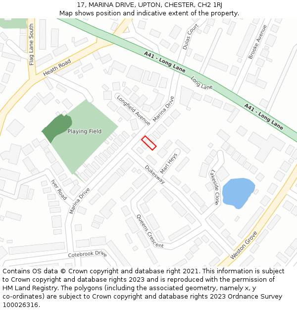 17, MARINA DRIVE, UPTON, CHESTER, CH2 1RJ: Location map and indicative extent of plot