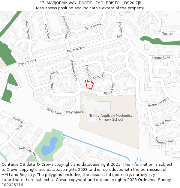 17, MARJORAM WAY, PORTISHEAD, BRISTOL, BS20 7JR: Location map and indicative extent of plot