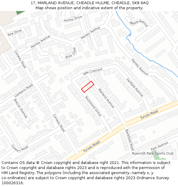 17, MARLAND AVENUE, CHEADLE HULME, CHEADLE, SK8 6AQ: Location map and indicative extent of plot