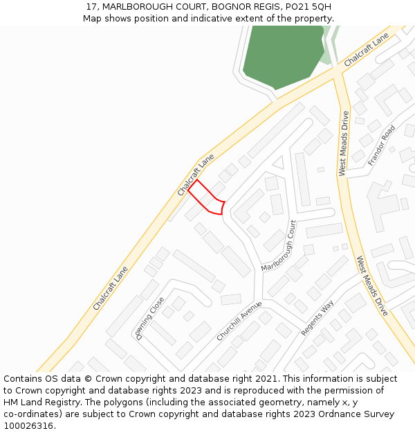 17, MARLBOROUGH COURT, BOGNOR REGIS, PO21 5QH: Location map and indicative extent of plot