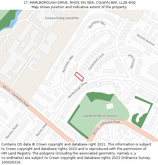 17, MARLBOROUGH DRIVE, RHOS ON SEA, COLWYN BAY, LL28 4NQ: Location map and indicative extent of plot