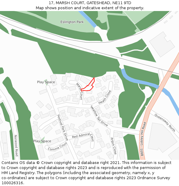 17, MARSH COURT, GATESHEAD, NE11 9TD: Location map and indicative extent of plot