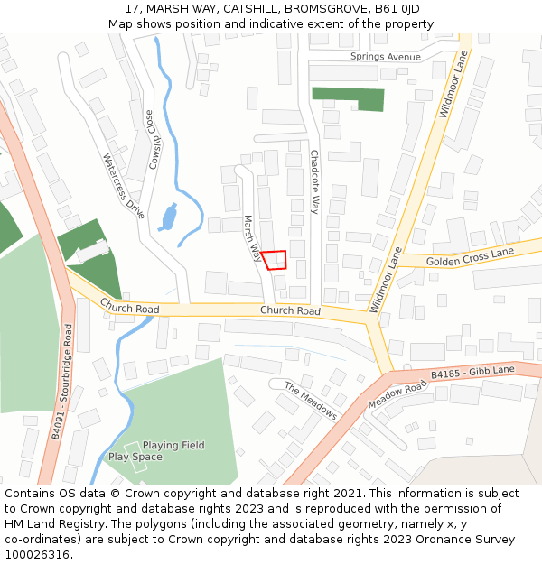 17, MARSH WAY, CATSHILL, BROMSGROVE, B61 0JD: Location map and indicative extent of plot