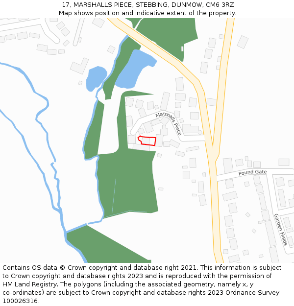 17, MARSHALLS PIECE, STEBBING, DUNMOW, CM6 3RZ: Location map and indicative extent of plot