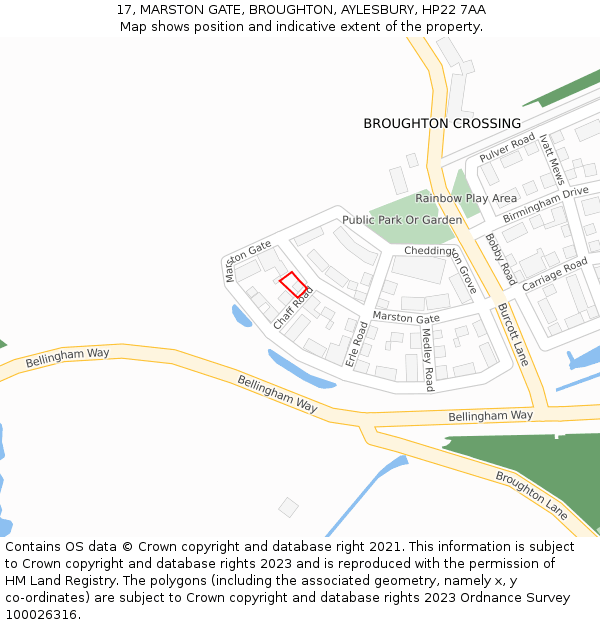 17, MARSTON GATE, BROUGHTON, AYLESBURY, HP22 7AA: Location map and indicative extent of plot