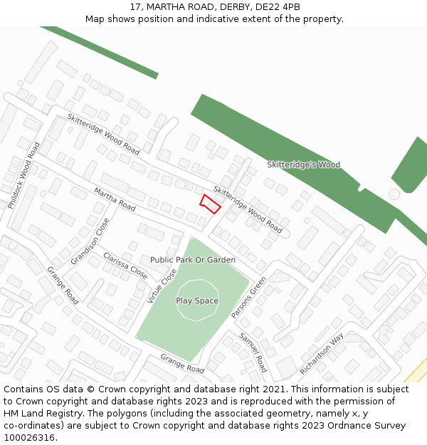 17, MARTHA ROAD, DERBY, DE22 4PB: Location map and indicative extent of plot