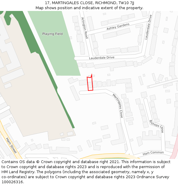 17, MARTINGALES CLOSE, RICHMOND, TW10 7JJ: Location map and indicative extent of plot