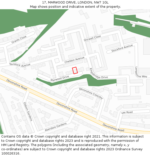 17, MARWOOD DRIVE, LONDON, NW7 1GL: Location map and indicative extent of plot