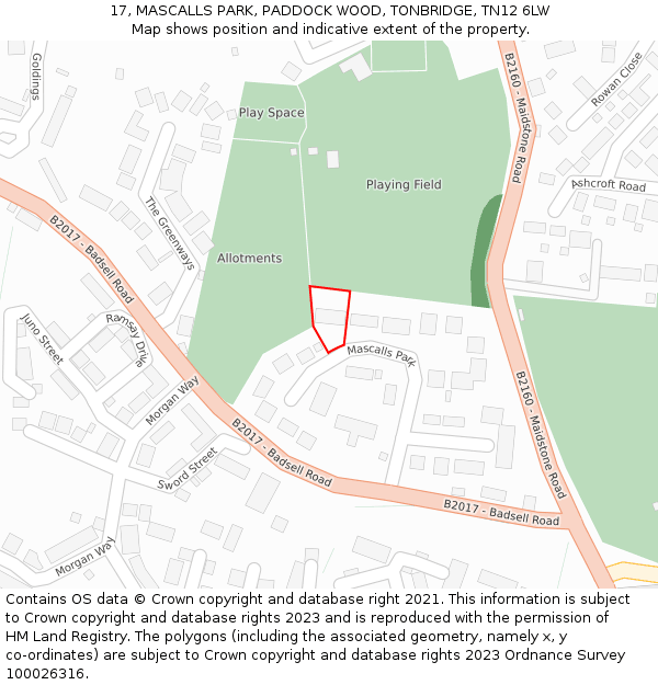 17, MASCALLS PARK, PADDOCK WOOD, TONBRIDGE, TN12 6LW: Location map and indicative extent of plot