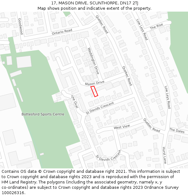 17, MASON DRIVE, SCUNTHORPE, DN17 2TJ: Location map and indicative extent of plot