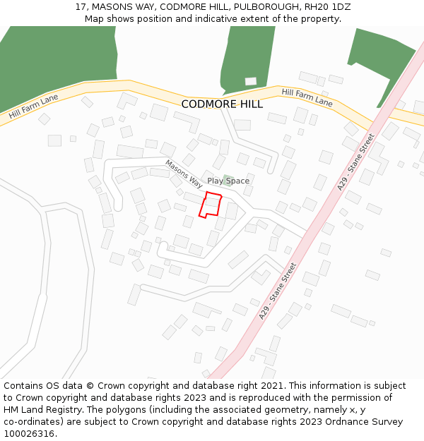 17, MASONS WAY, CODMORE HILL, PULBOROUGH, RH20 1DZ: Location map and indicative extent of plot