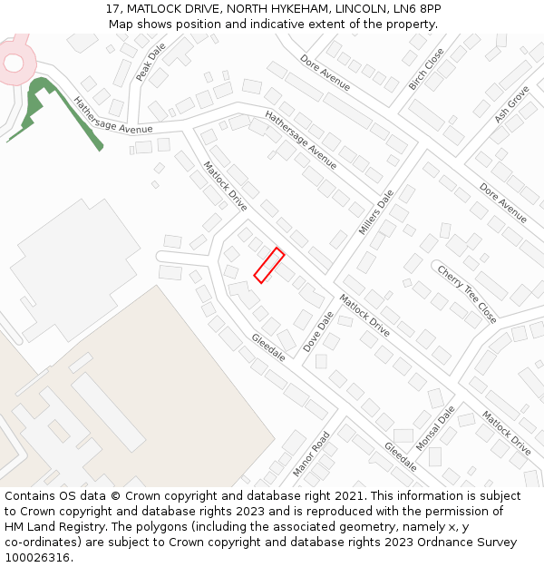 17, MATLOCK DRIVE, NORTH HYKEHAM, LINCOLN, LN6 8PP: Location map and indicative extent of plot