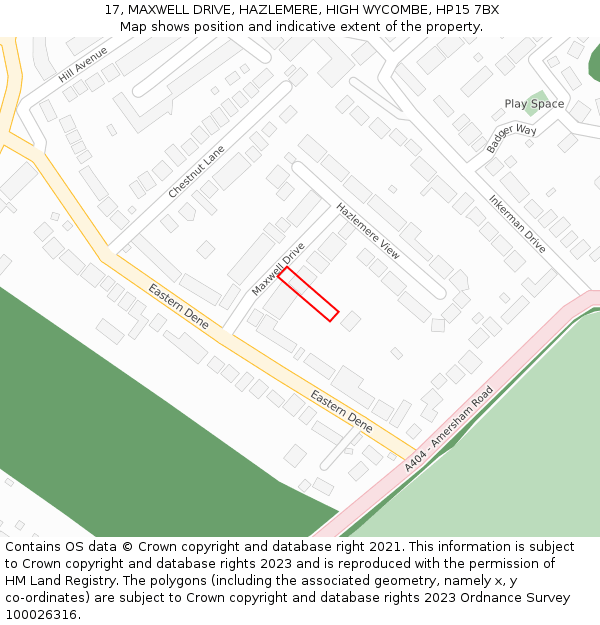 17, MAXWELL DRIVE, HAZLEMERE, HIGH WYCOMBE, HP15 7BX: Location map and indicative extent of plot