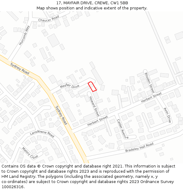 17, MAYFAIR DRIVE, CREWE, CW1 5BB: Location map and indicative extent of plot