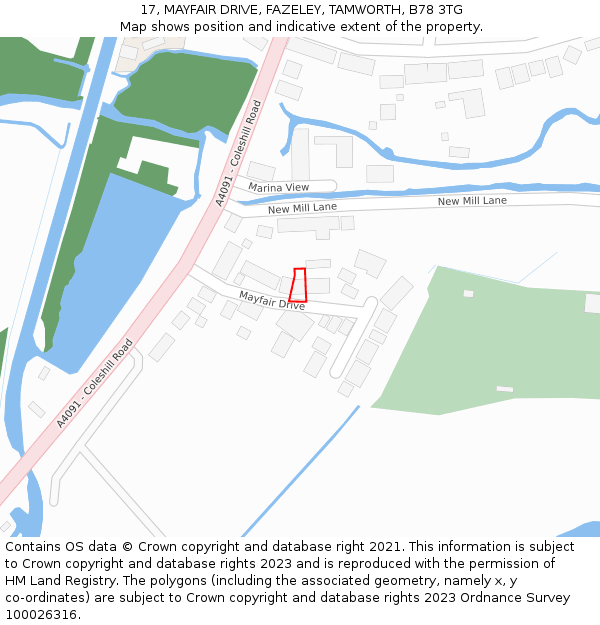 17, MAYFAIR DRIVE, FAZELEY, TAMWORTH, B78 3TG: Location map and indicative extent of plot