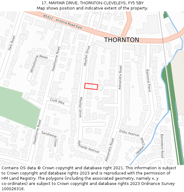 17, MAYFAIR DRIVE, THORNTON-CLEVELEYS, FY5 5BY: Location map and indicative extent of plot