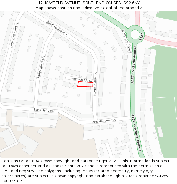 17, MAYFIELD AVENUE, SOUTHEND-ON-SEA, SS2 6NY: Location map and indicative extent of plot