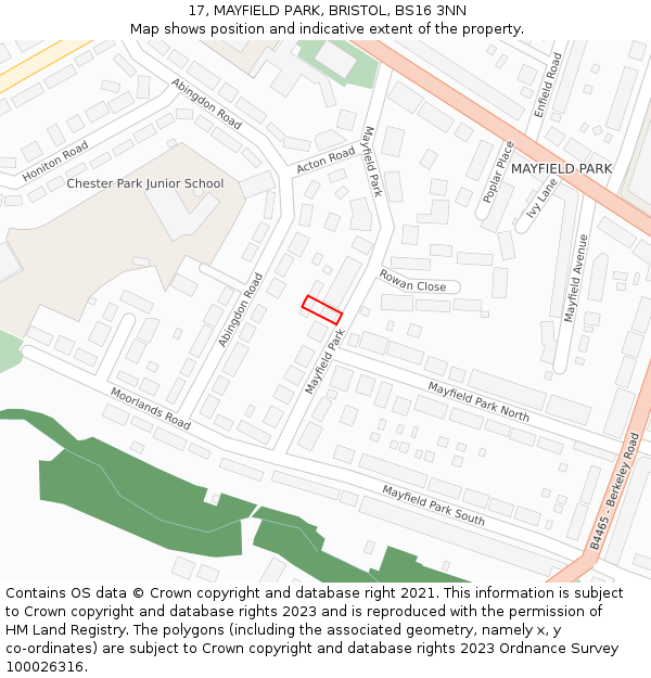 17, MAYFIELD PARK, BRISTOL, BS16 3NN: Location map and indicative extent of plot