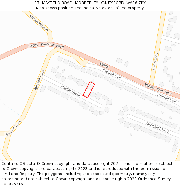 17, MAYFIELD ROAD, MOBBERLEY, KNUTSFORD, WA16 7PX: Location map and indicative extent of plot