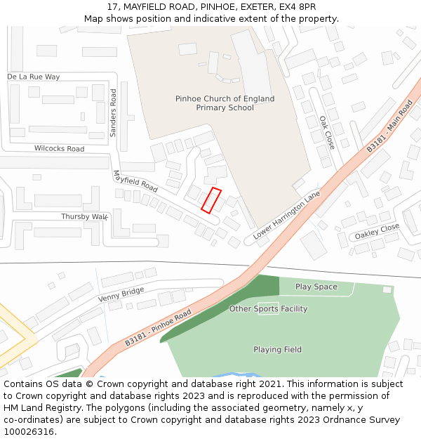 17, MAYFIELD ROAD, PINHOE, EXETER, EX4 8PR: Location map and indicative extent of plot