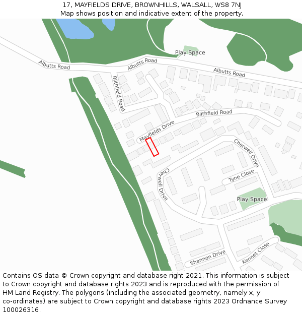 17, MAYFIELDS DRIVE, BROWNHILLS, WALSALL, WS8 7NJ: Location map and indicative extent of plot