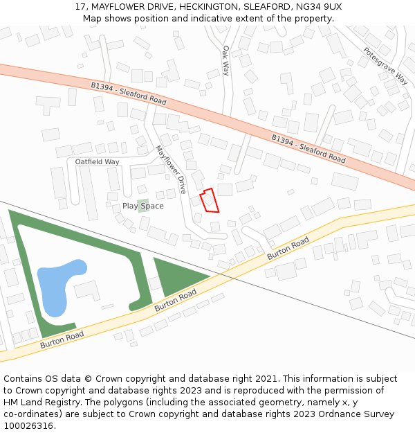 17, MAYFLOWER DRIVE, HECKINGTON, SLEAFORD, NG34 9UX: Location map and indicative extent of plot