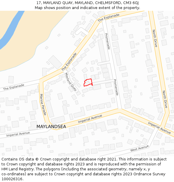 17, MAYLAND QUAY, MAYLAND, CHELMSFORD, CM3 6GJ: Location map and indicative extent of plot