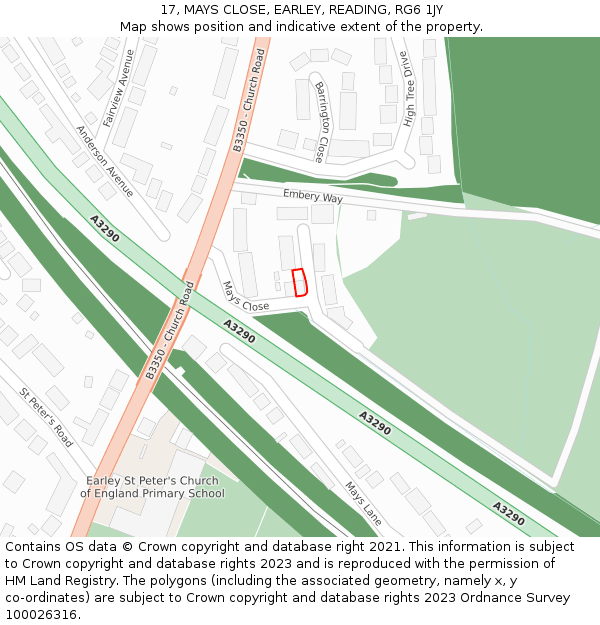 17, MAYS CLOSE, EARLEY, READING, RG6 1JY: Location map and indicative extent of plot