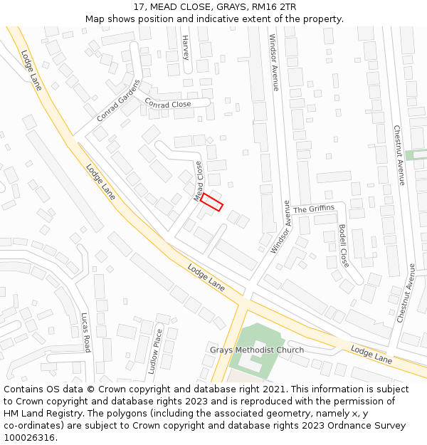 17, MEAD CLOSE, GRAYS, RM16 2TR: Location map and indicative extent of plot