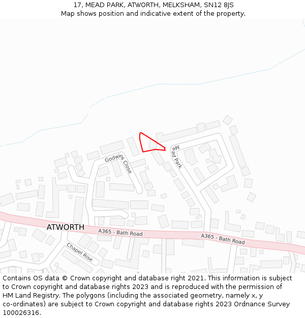 17, MEAD PARK, ATWORTH, MELKSHAM, SN12 8JS: Location map and indicative extent of plot