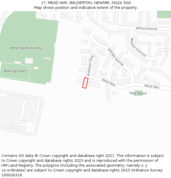 17, MEAD WAY, BALDERTON, NEWARK, NG24 3GA: Location map and indicative extent of plot