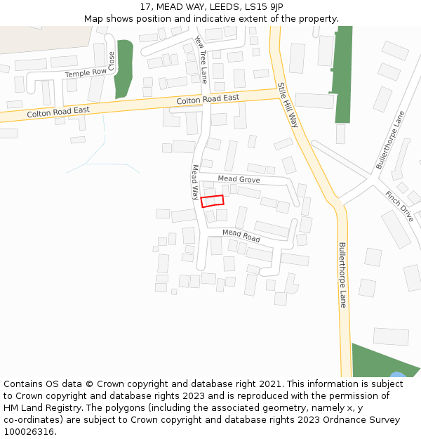 17, MEAD WAY, LEEDS, LS15 9JP: Location map and indicative extent of plot